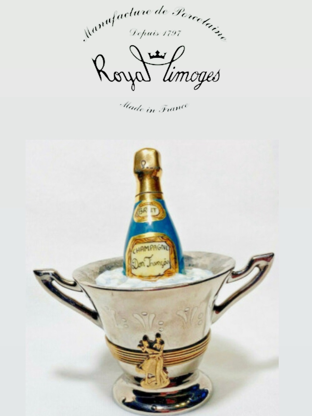 🍾 RARE Royal Limoges Champagne Cooler with Gold Accents and Mini Flutes